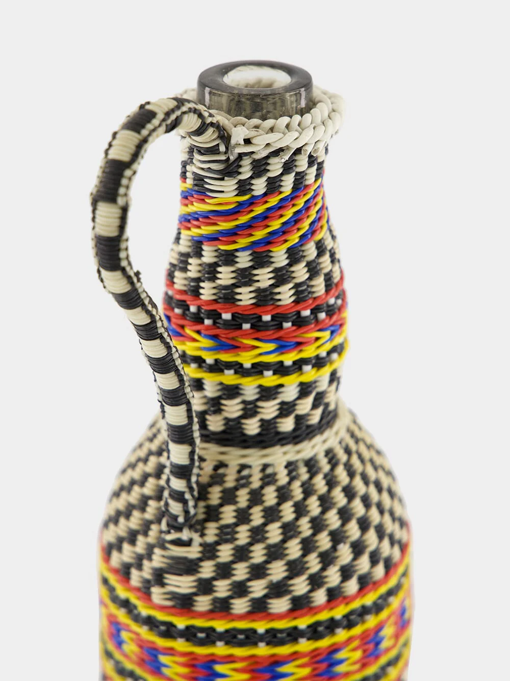 Black, White and Red Woven Glass Flask - Image 4