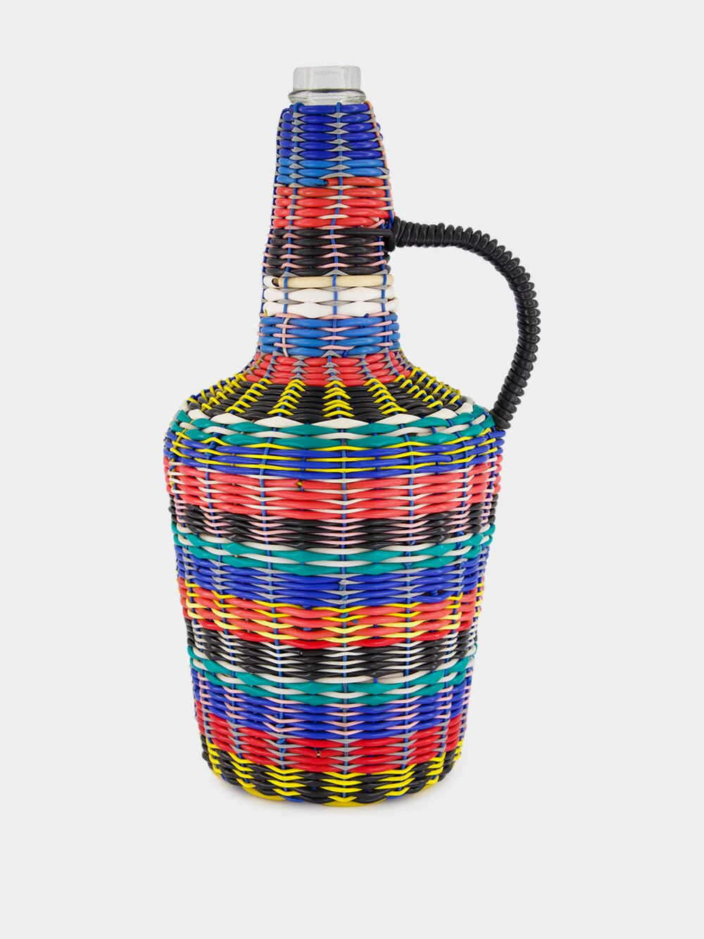 Blue and Yellow Woven Glass Flask