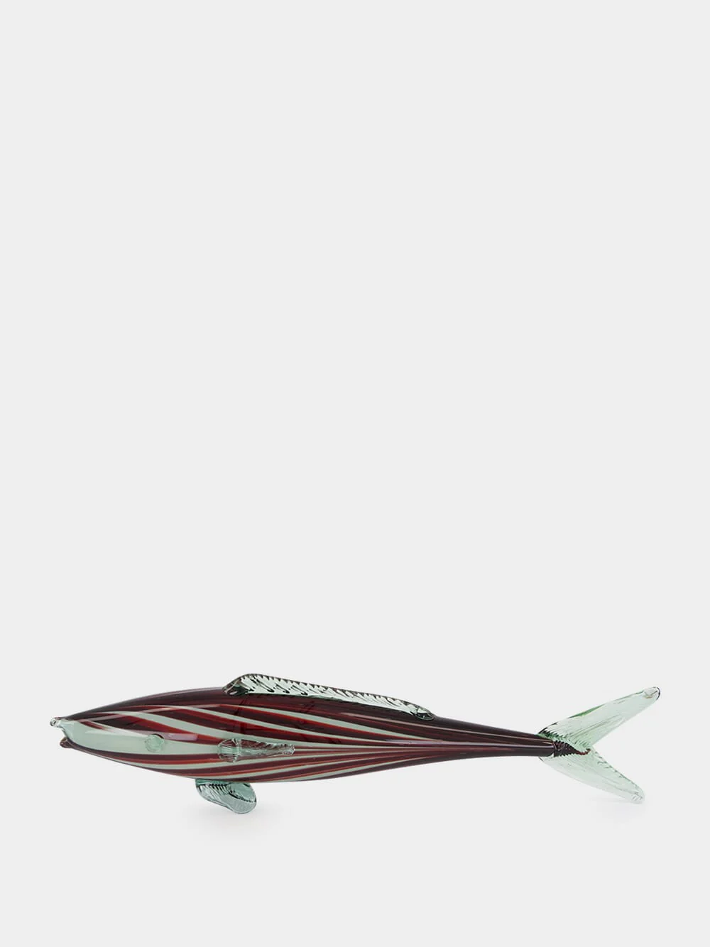Burgundy and White Glass Fish Sculpture