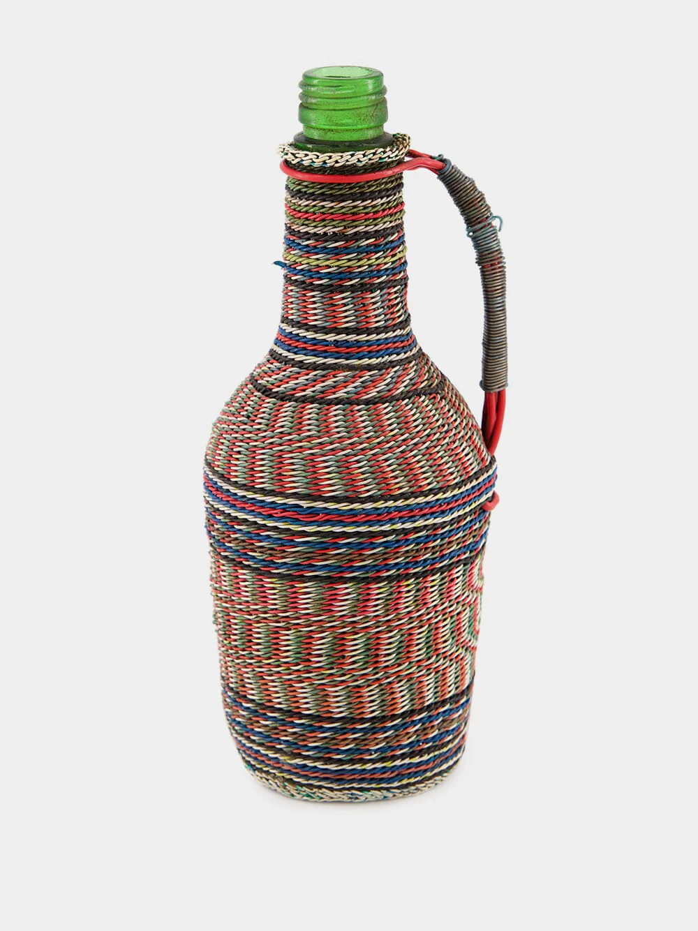 Handled Woven Glass Flask with Earthy Stripes