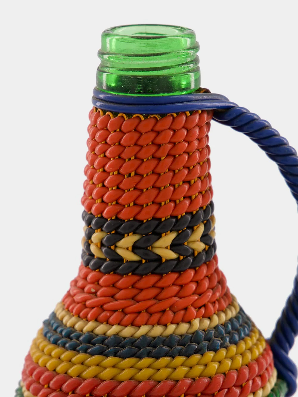 Handled Woven Glass Flask with Vibrant Stripes - Image 3