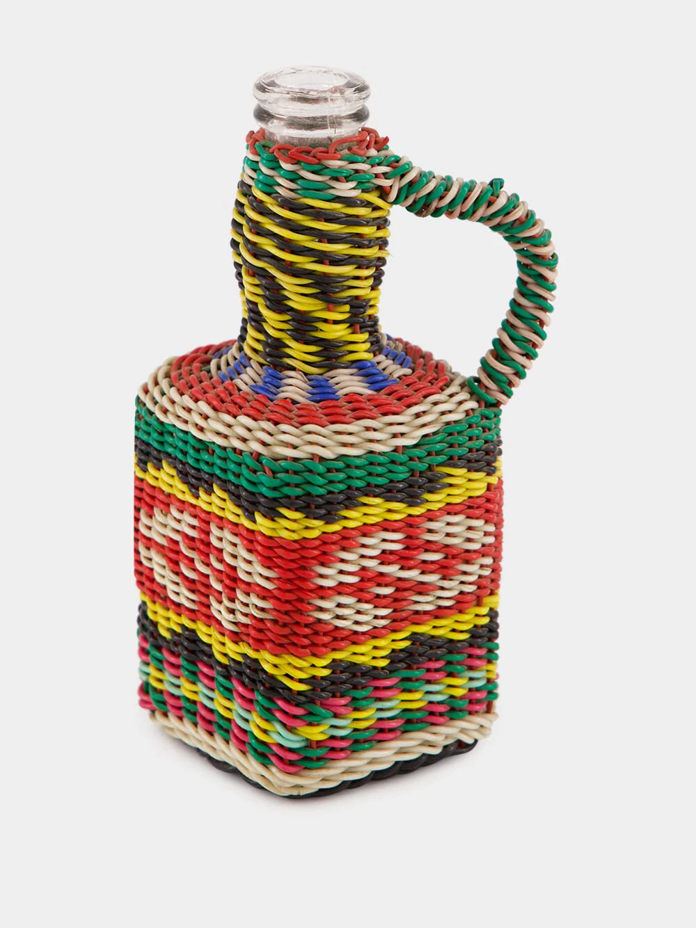 Handwoven Glass Flask with Bold Patterns