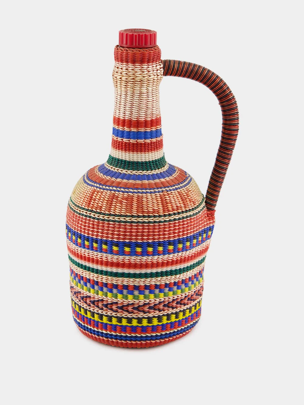 Large Handled Woven Glass Flask with Bold Stripes