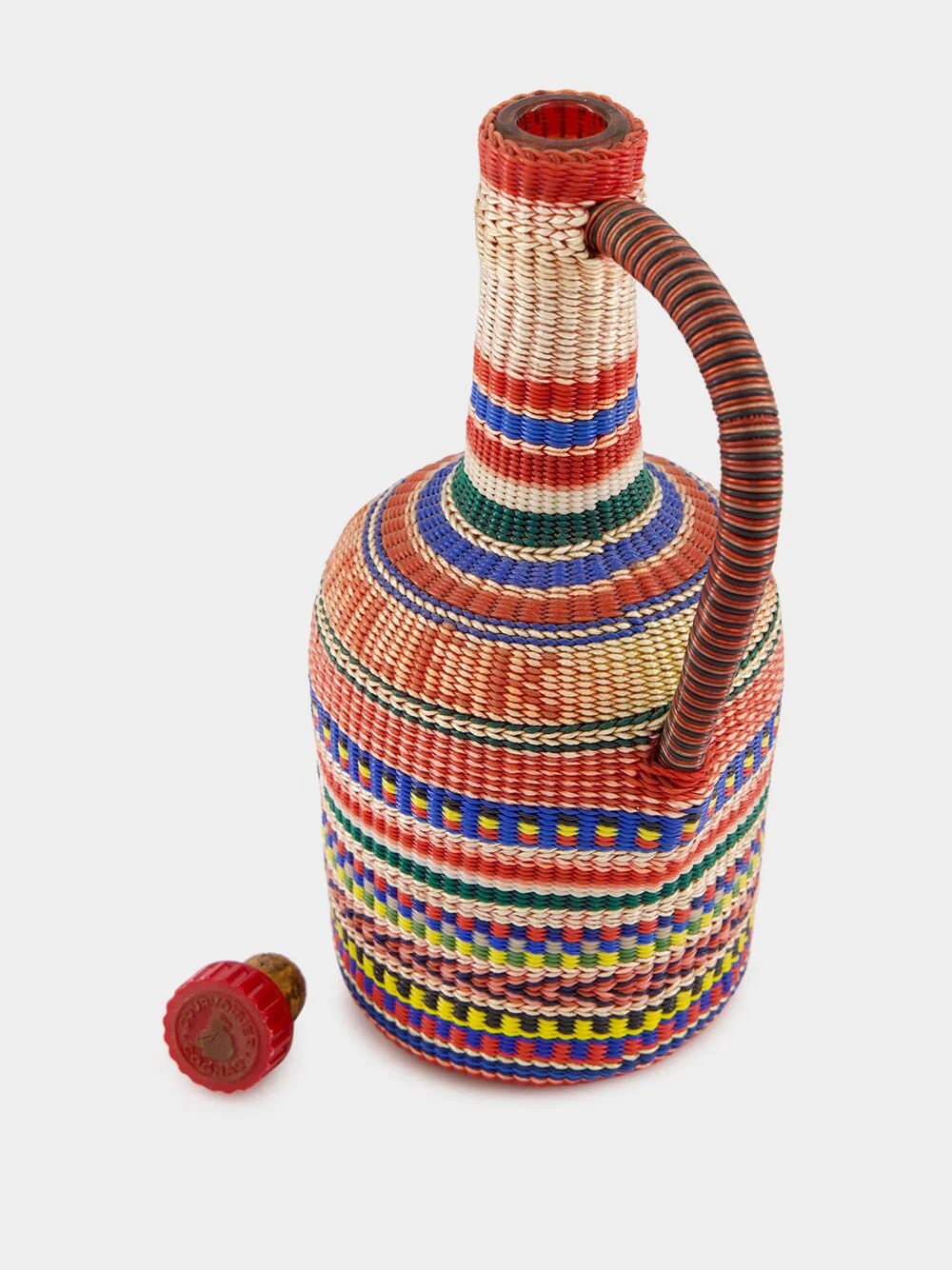 Large Handled Woven Glass Flask with Bold Stripes - Image 2