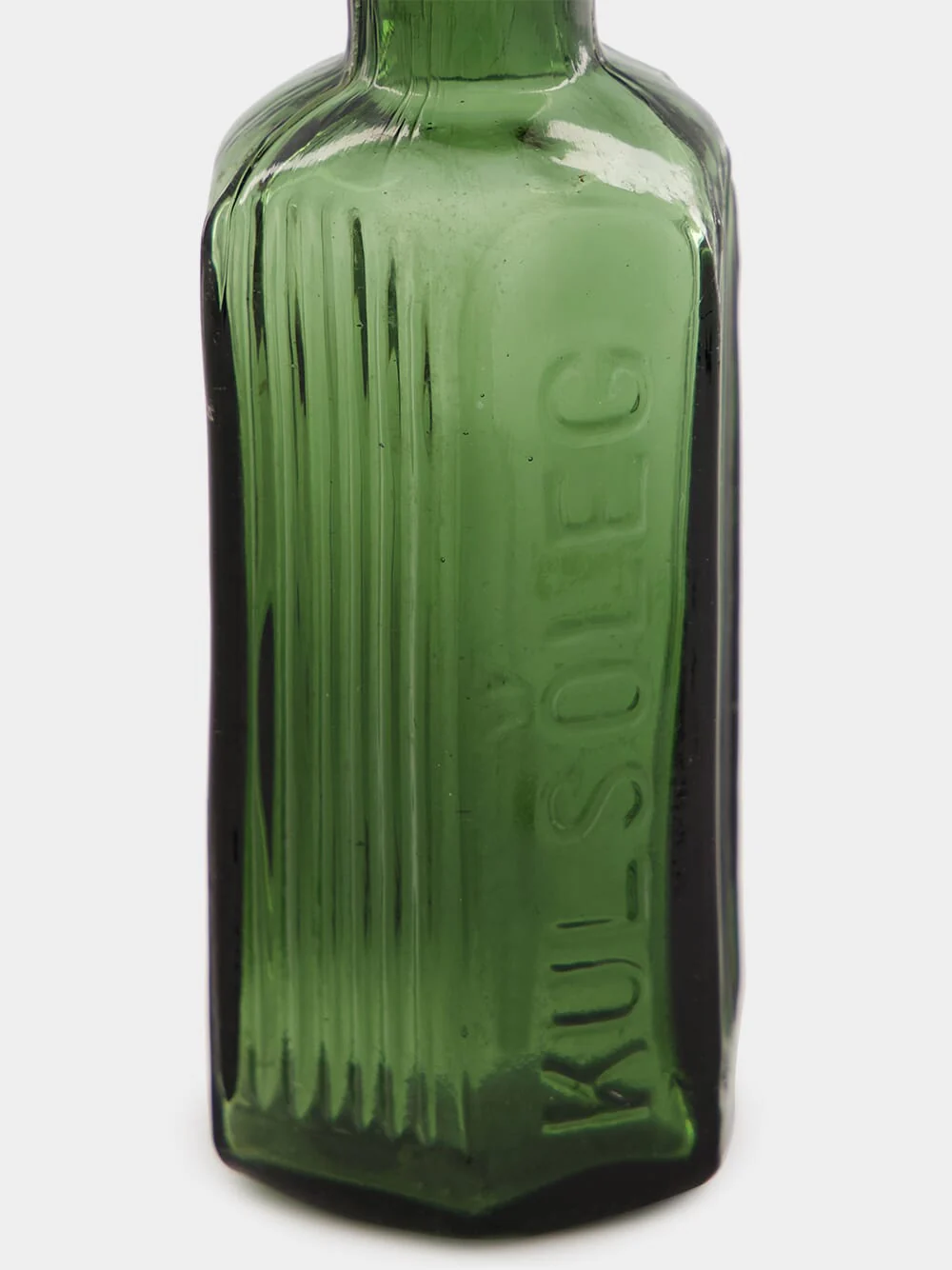 Ribbed Green Miniature Glass Bottle - Image 3