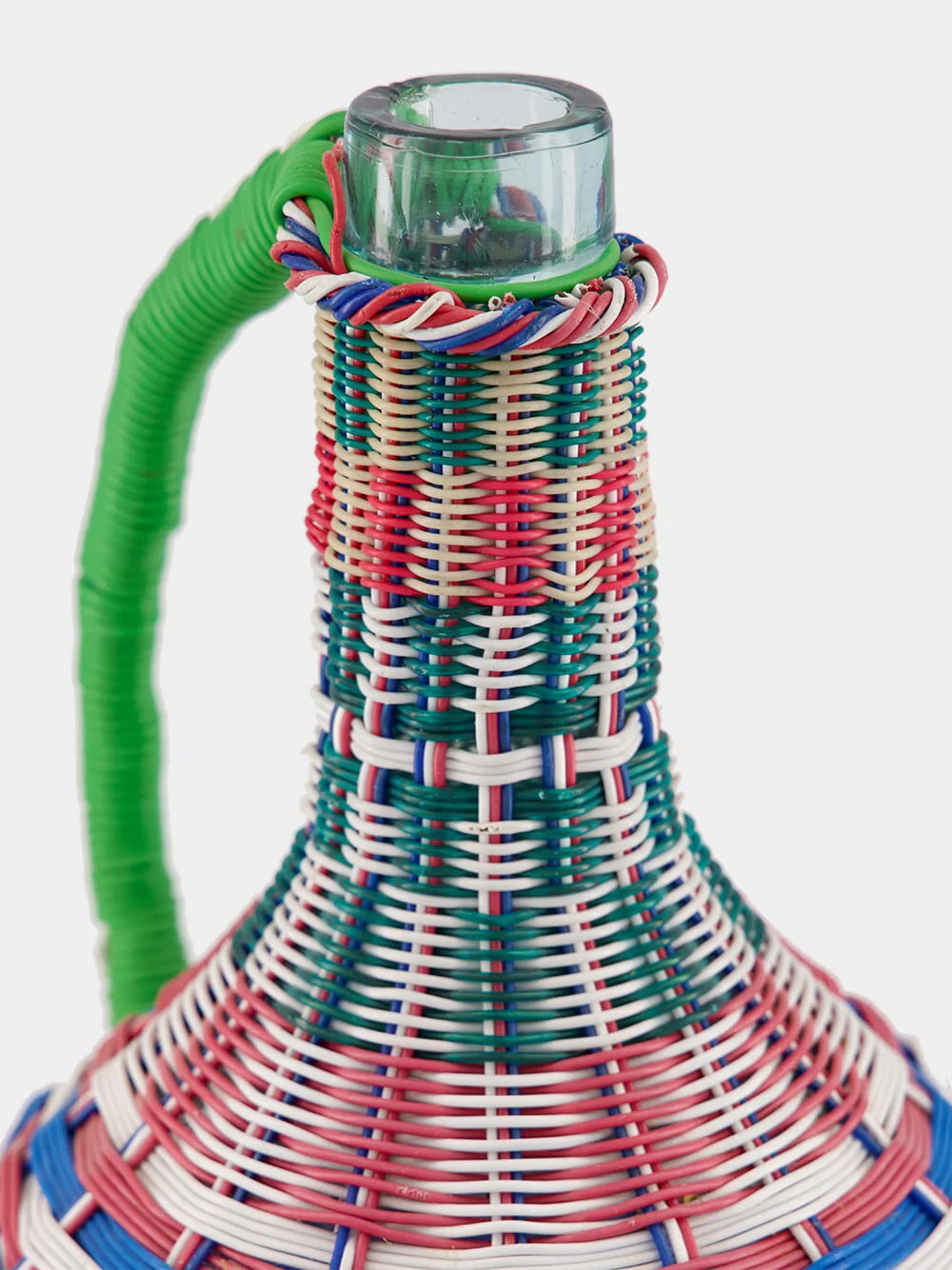 Wide Woven Glass Flask with Green Handle - Image 3