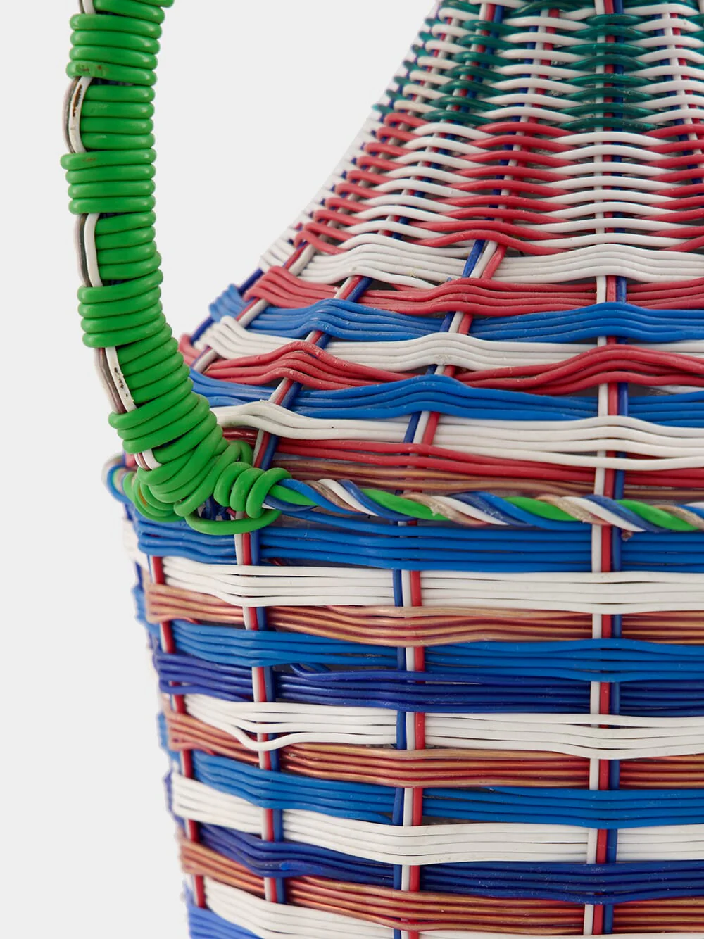 Wide Woven Glass Flask with Green Handle - Image 4