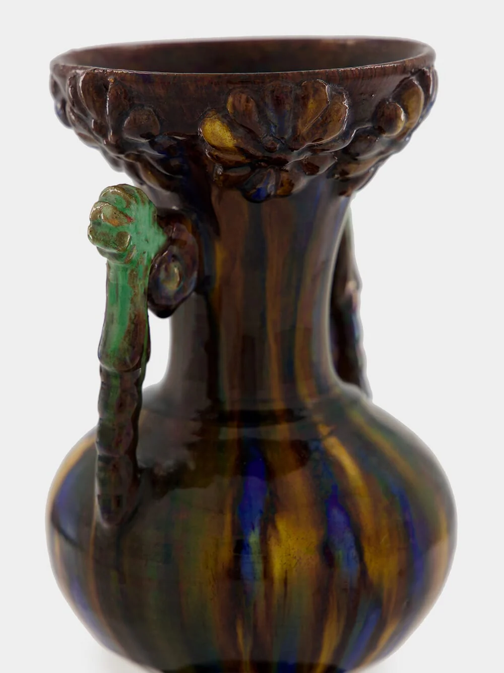 Fat Lava Ceramic Vase in Brown Yellow and Blue - Image 3