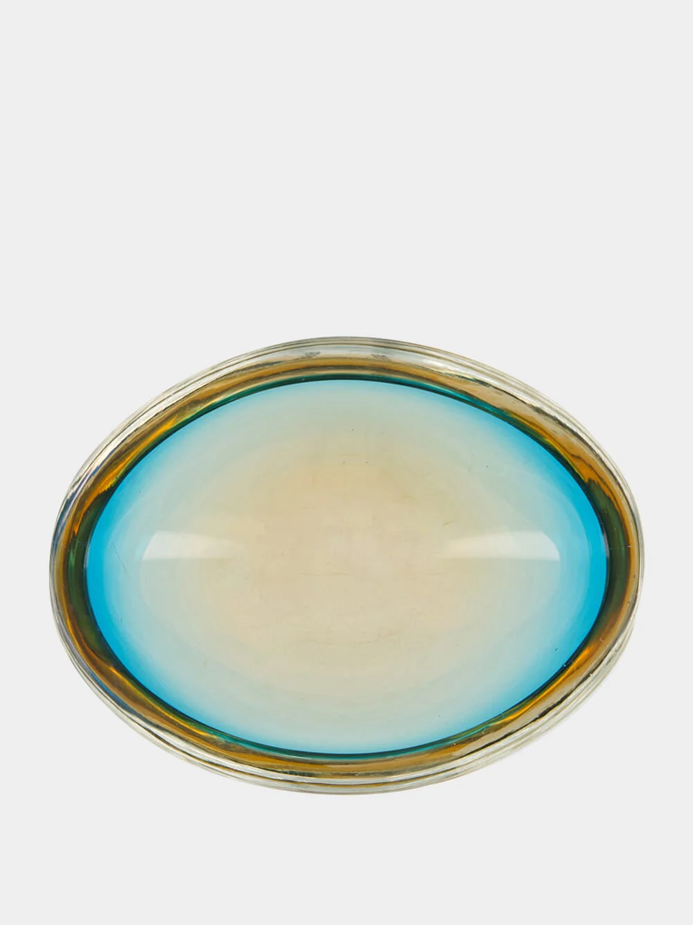 Iridescent Blue and Amber Glass Ashtray - Image 2