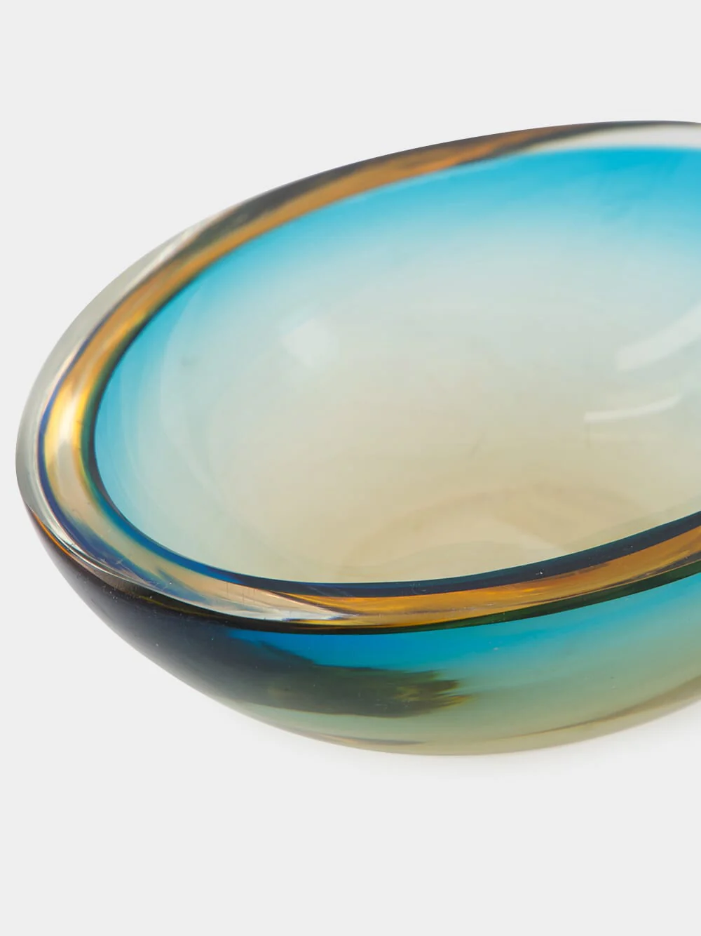 Iridescent Blue and Amber Glass Ashtray - Image 4