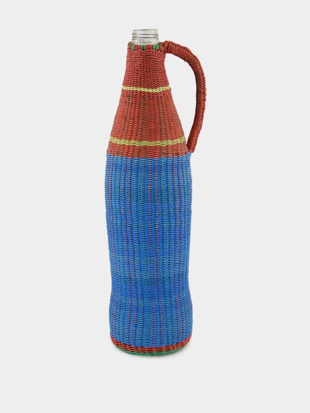 Light Blue and Red Woven Glass Flask