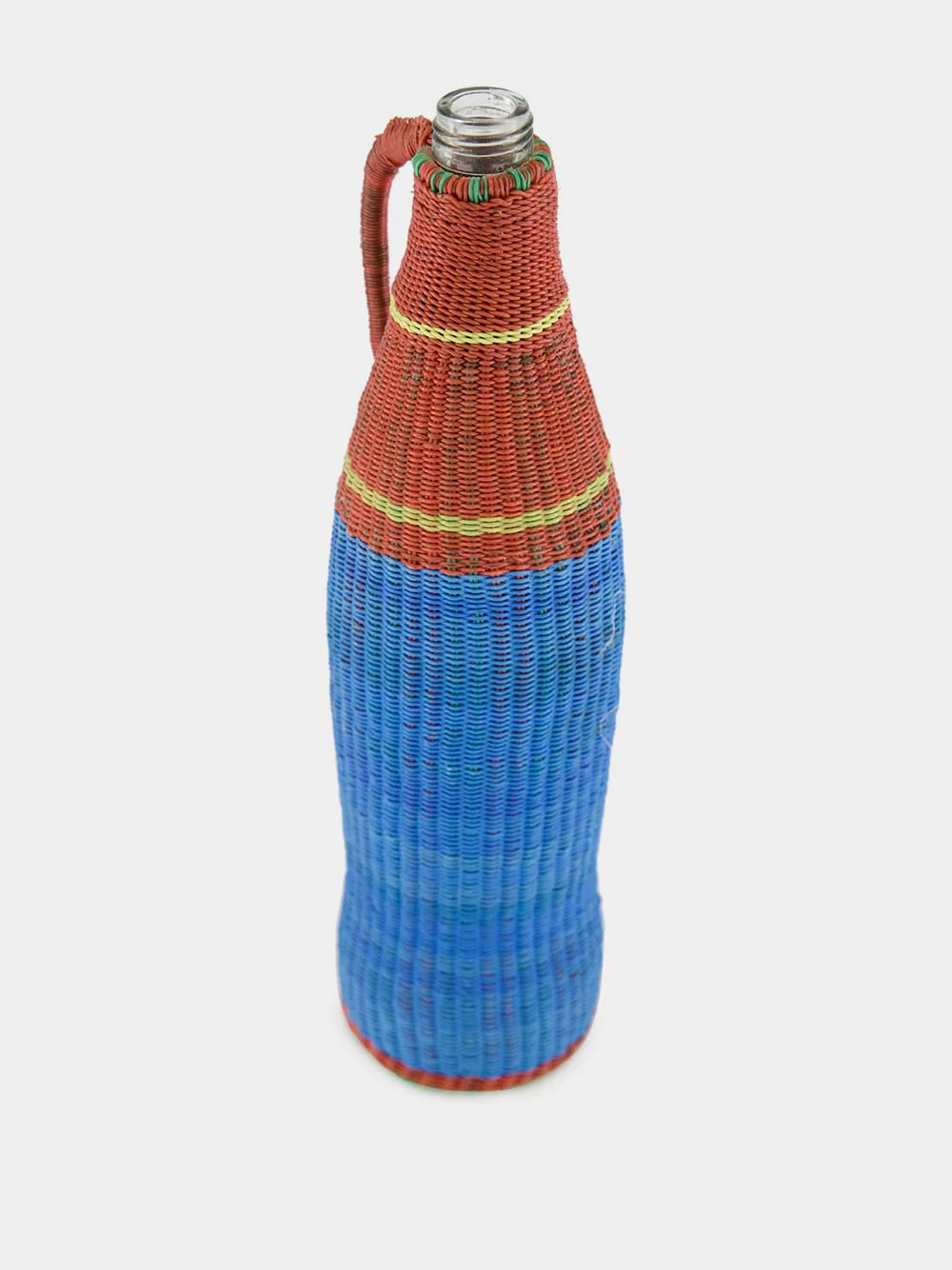 Light Blue and Red Woven Glass Flask - Image 2