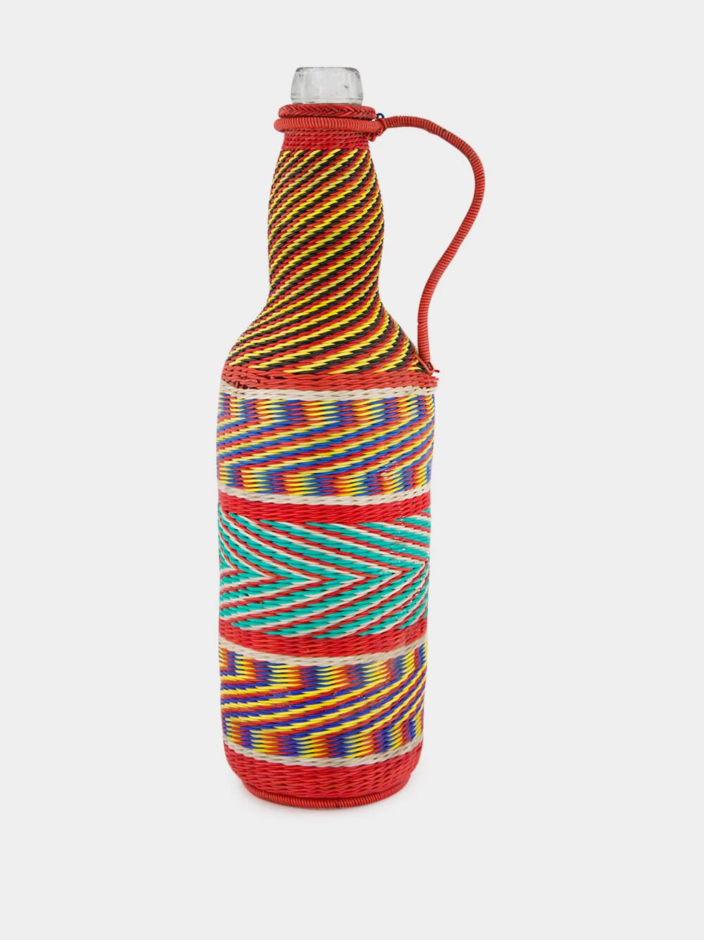 Red and Turquoise Woven Glass Flask