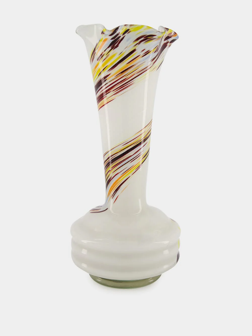 White Glass Vase with Multicolour Spiral Detail