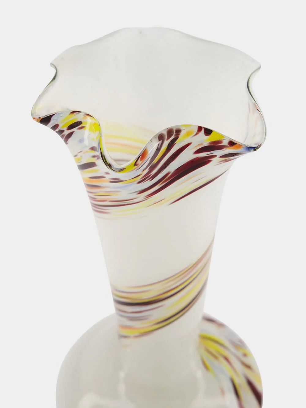 White Glass Vase with Multicolour Spiral Detail - Image 3