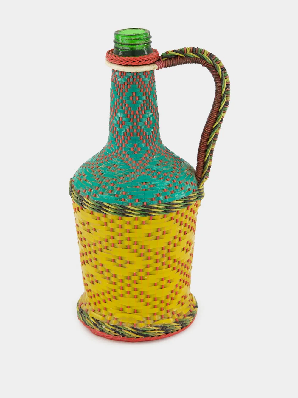 Yellow and Blue Woven Glass Flask