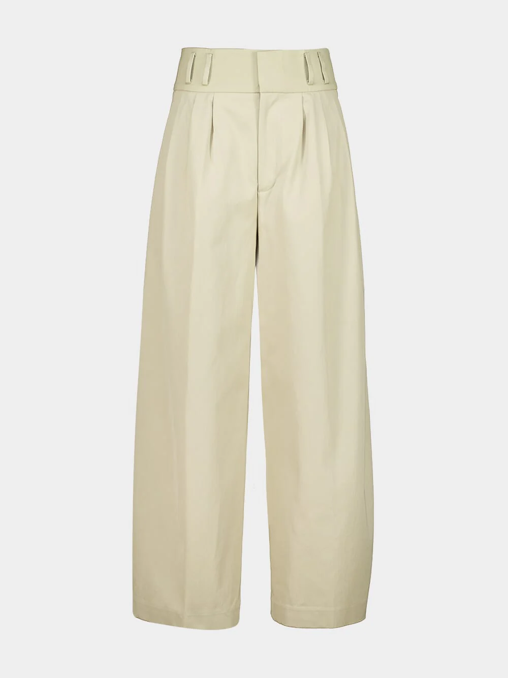 Beige Wide-Leg Cotton Trousers