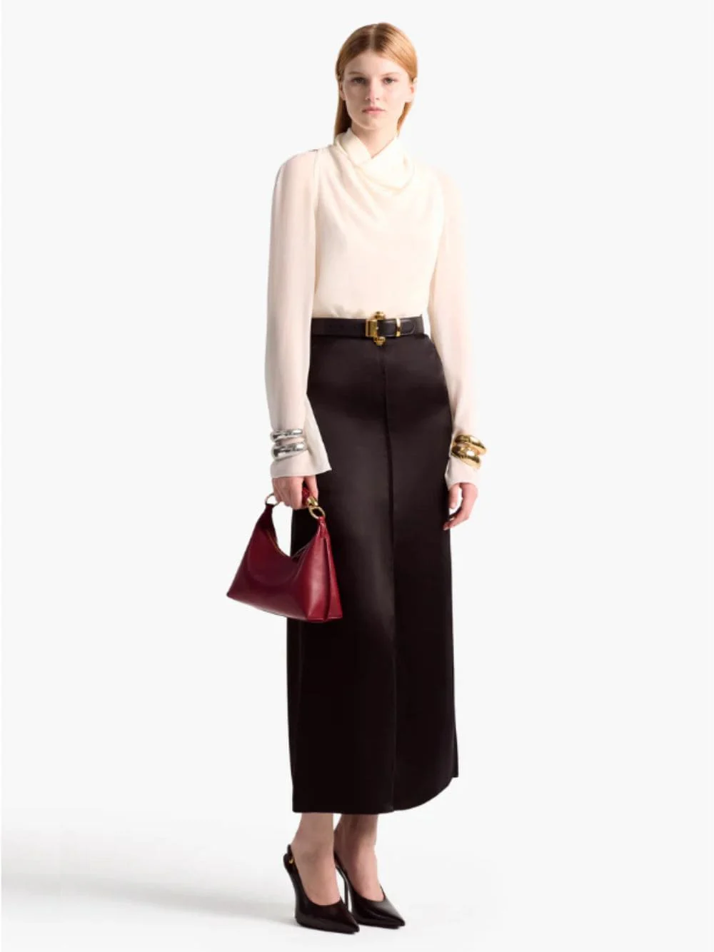 Benji Black Silk Midi Skirt - Image 2