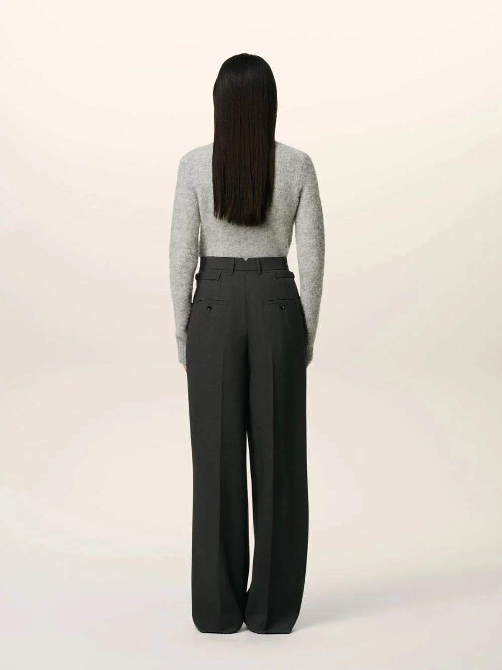 Anthracite Wool High-Waist Wide Trousers - Image 3