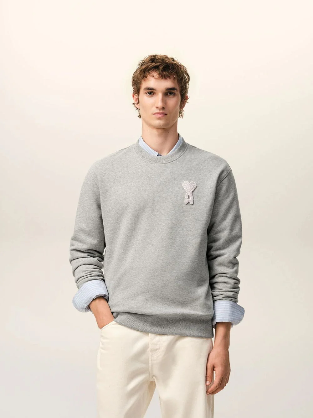 Ash Grey Cotton Knitted Ami De Coeur Sweatshirt