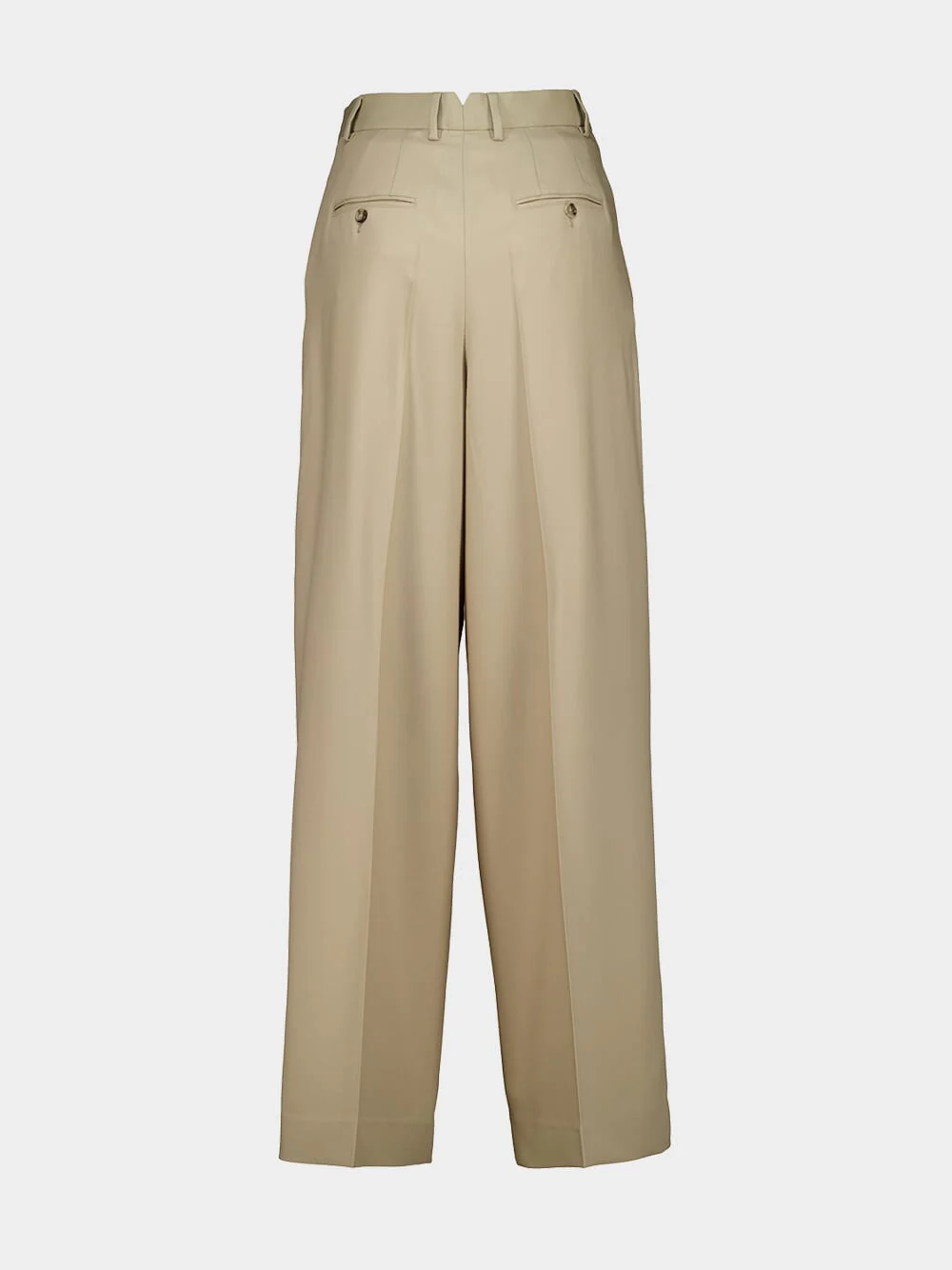 Beige High-Waist Wide Wool Trousers - Image 4