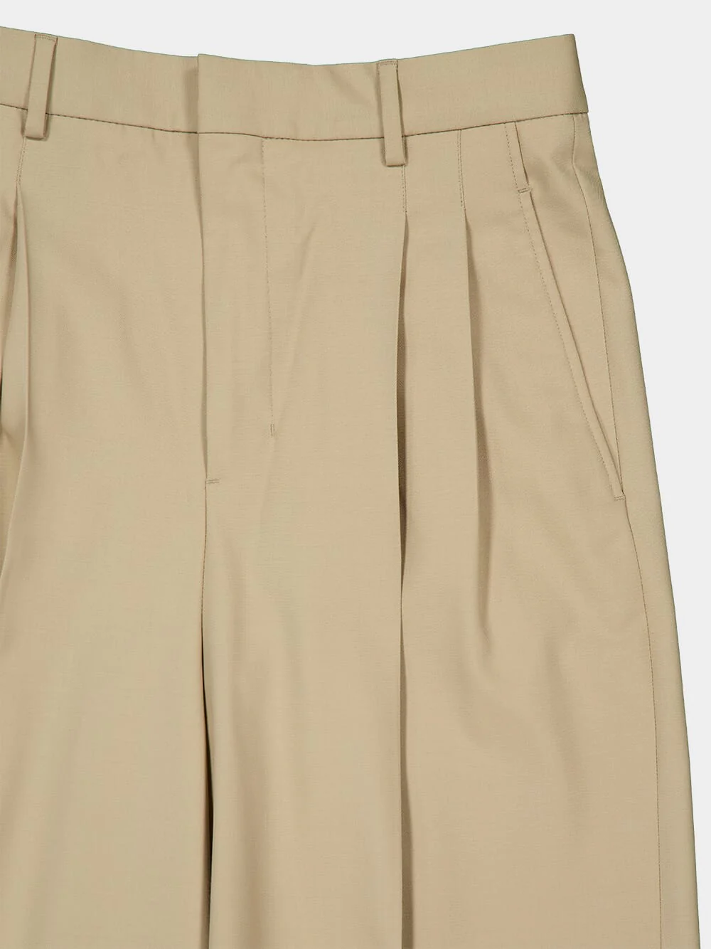 Beige High-Waist Wide Wool Trousers - Image 5