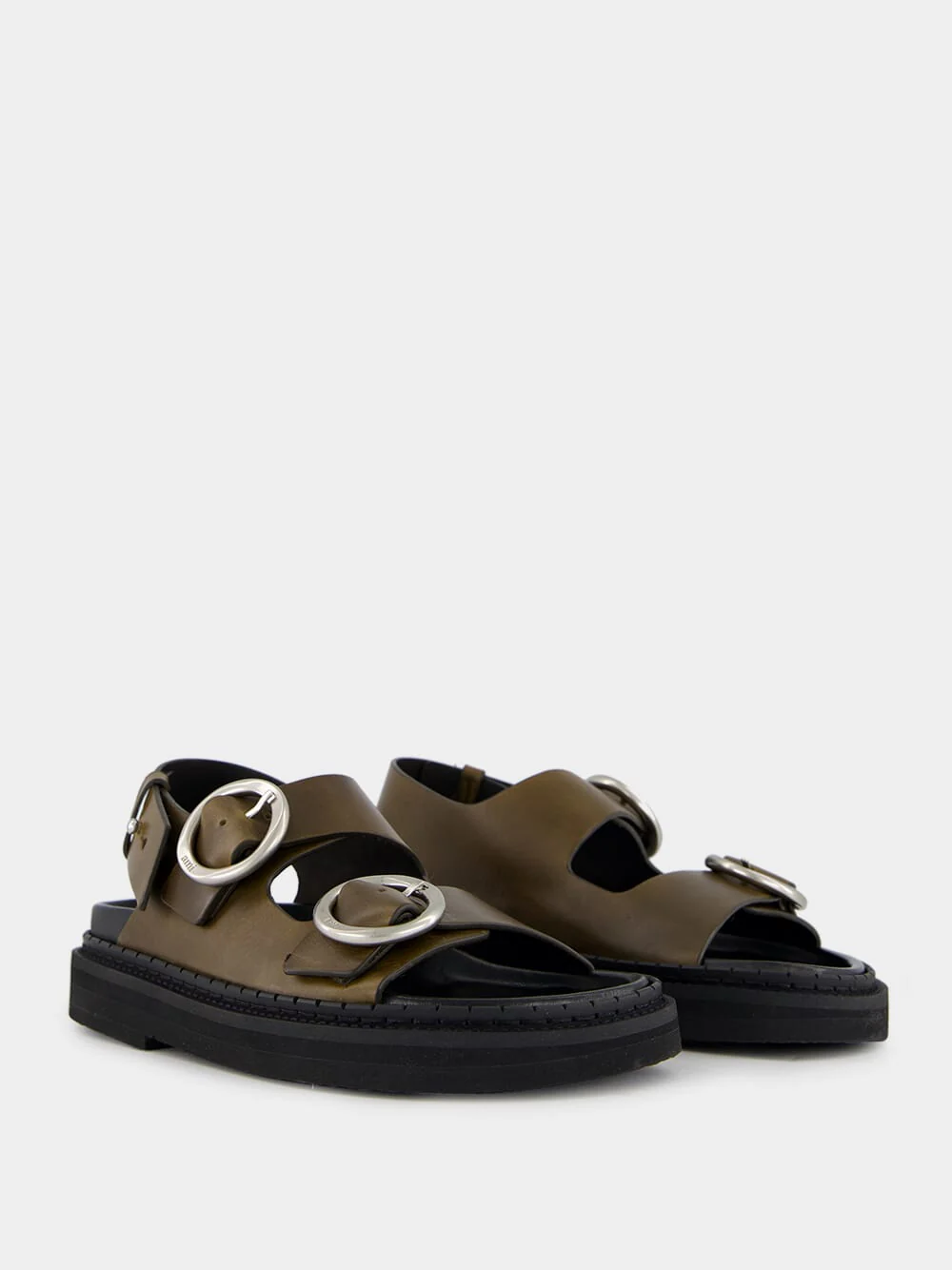 Black Olive Leather Fussbet Sandals - Image 3