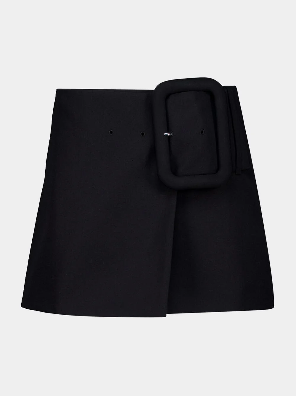 Black Wool Buckle Mini Skirt