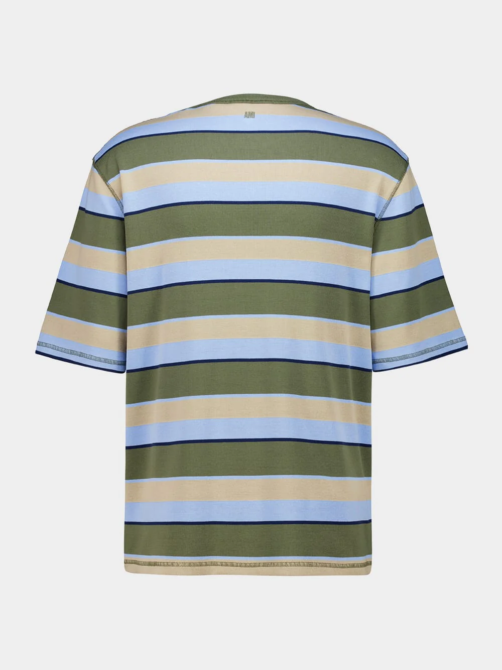 Blue and Khaki Striped Cotton Oversize T-Shirt - Image 2