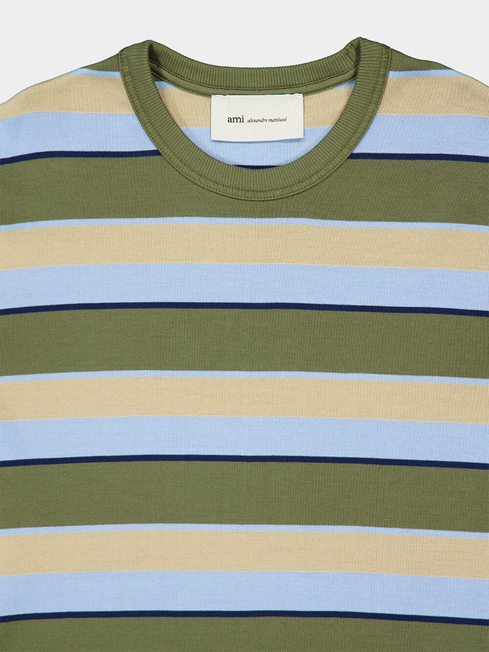 Blue and Khaki Striped Cotton Oversize T-Shirt - Image 3