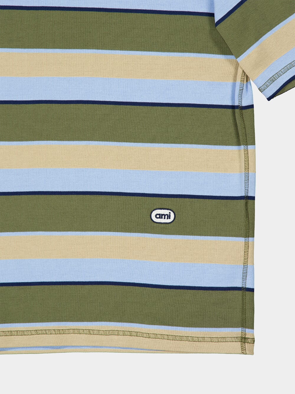Blue and Khaki Striped Cotton Oversize T-Shirt - Image 4