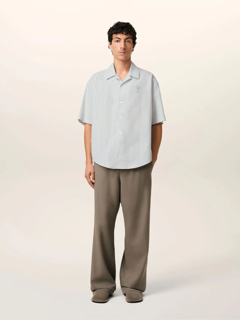Blue Cotton Camp Collar Short Sleeve Shirt - Image 7