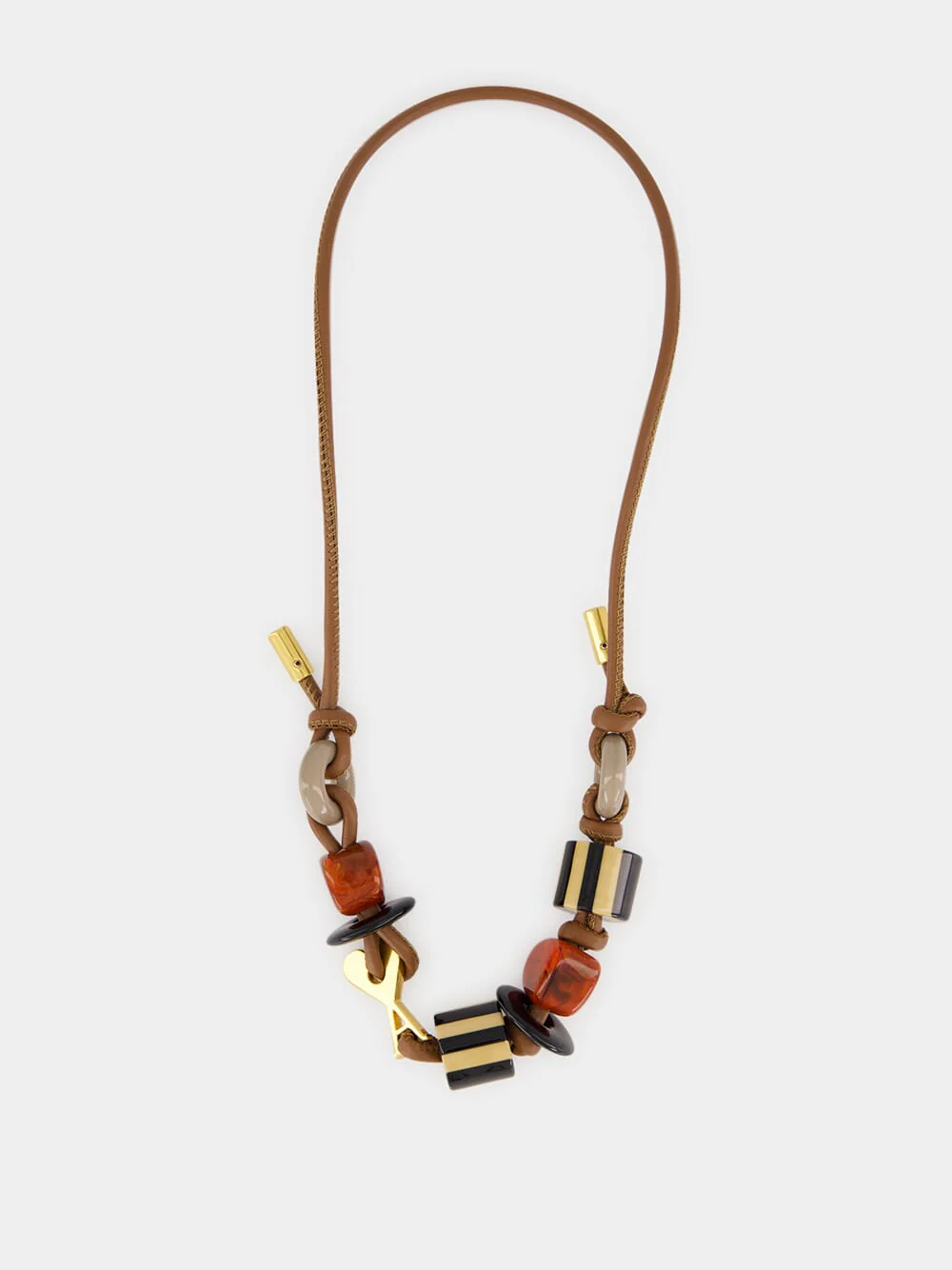 Caramel Leather Beaded Necklace