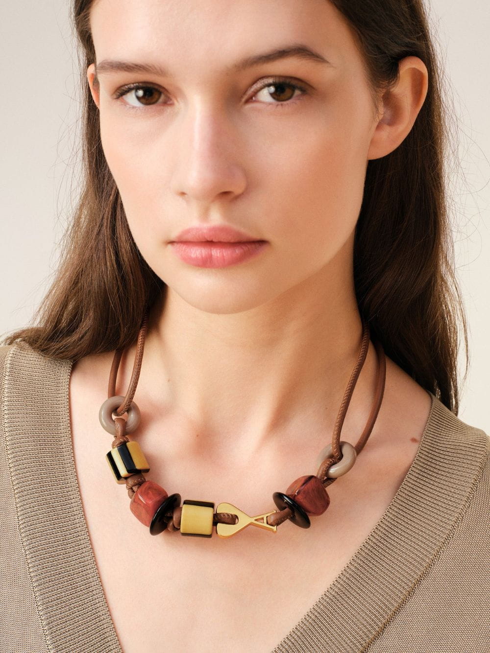 Caramel Leather Beaded Necklace - Image 2