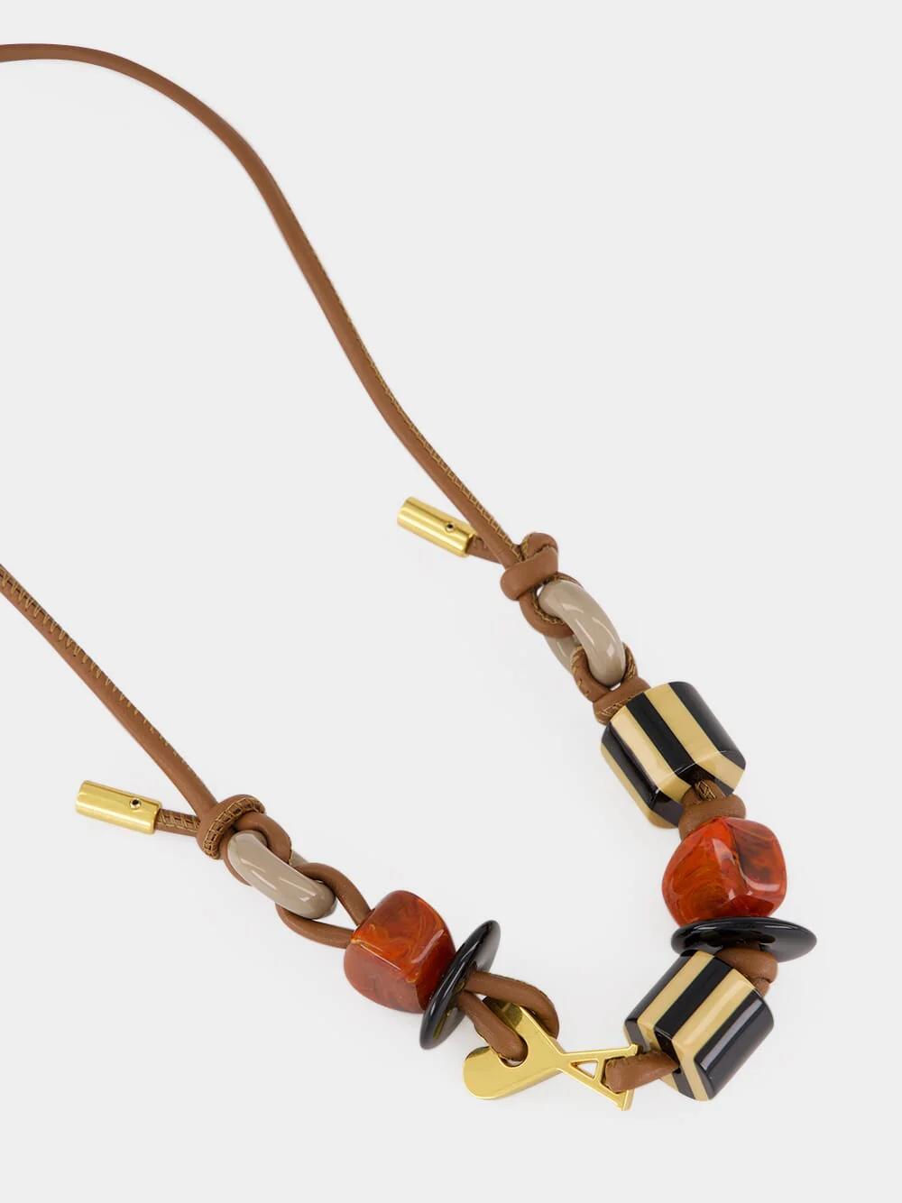 Caramel Leather Beaded Necklace - Image 3