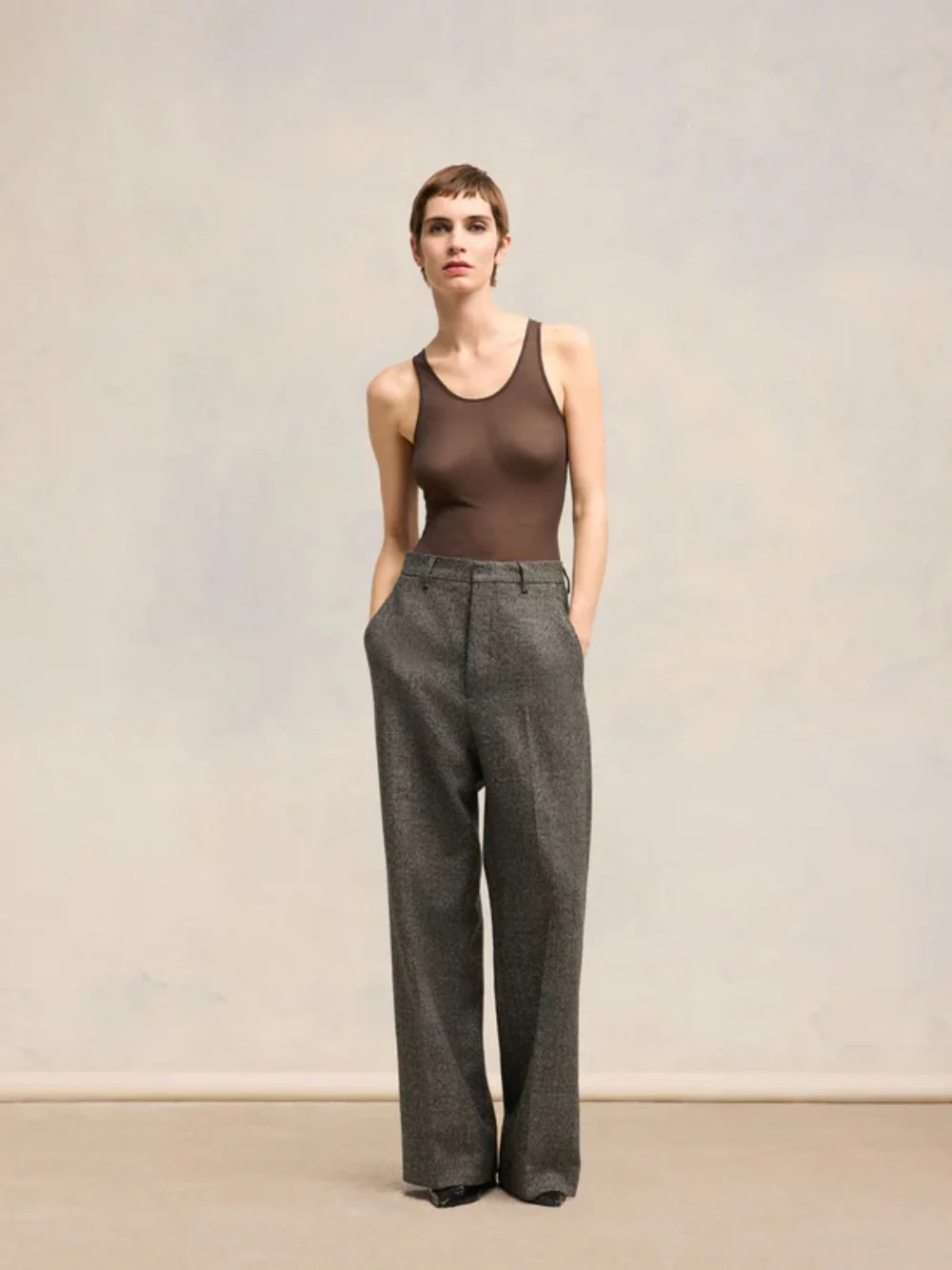Dark Coffee Wide Fit Trousers - Image 2