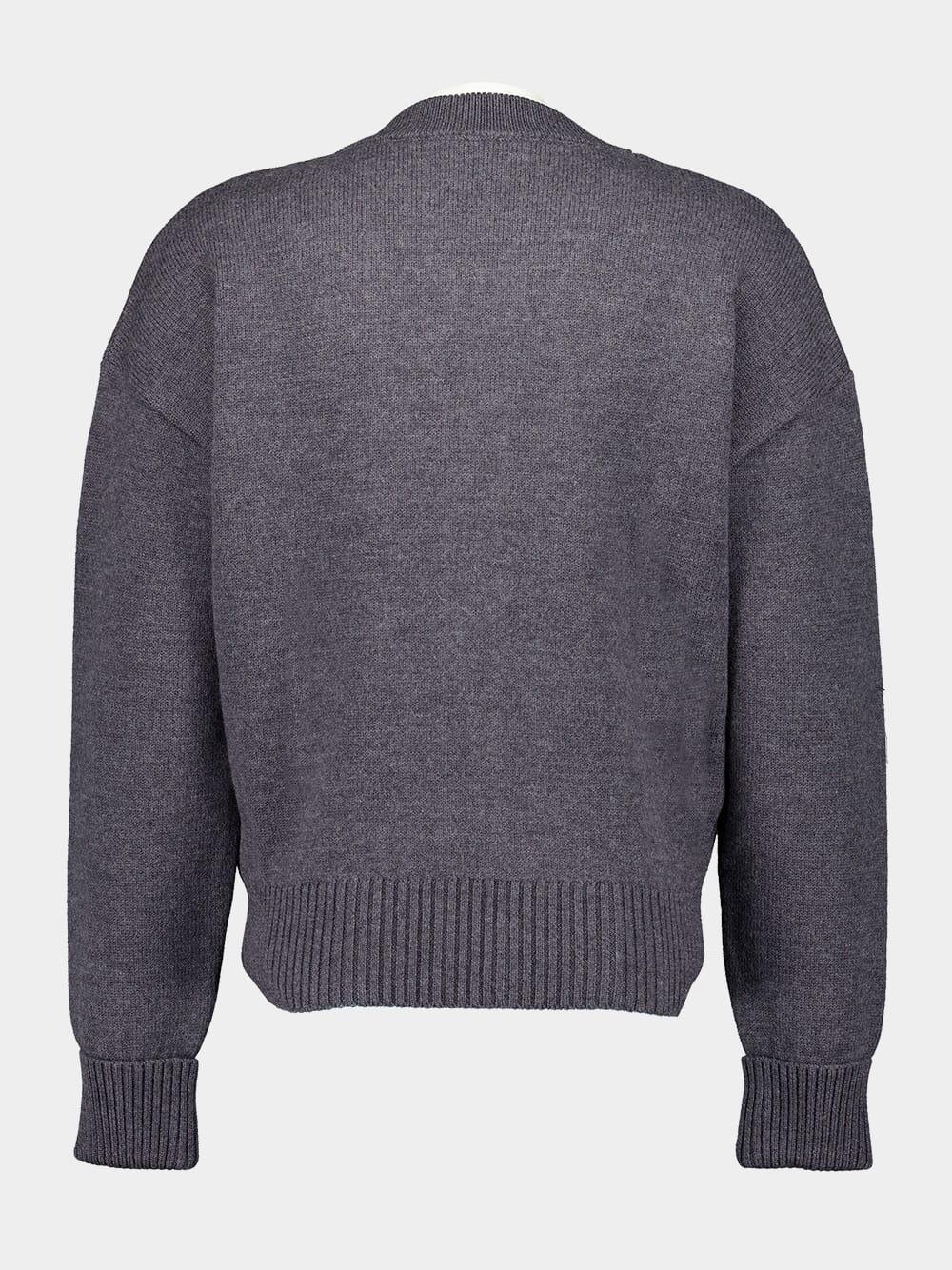 Grey Logo-Intarsia Wool Cardigan - Image 2