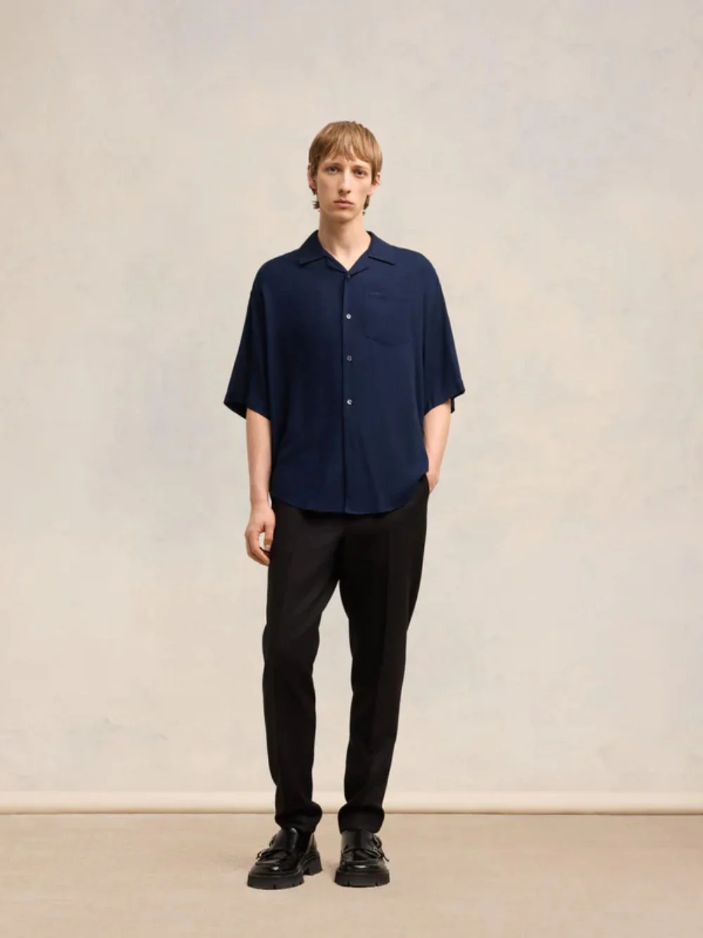 Navy Short Sleeve Boxy Shirt - Image 2