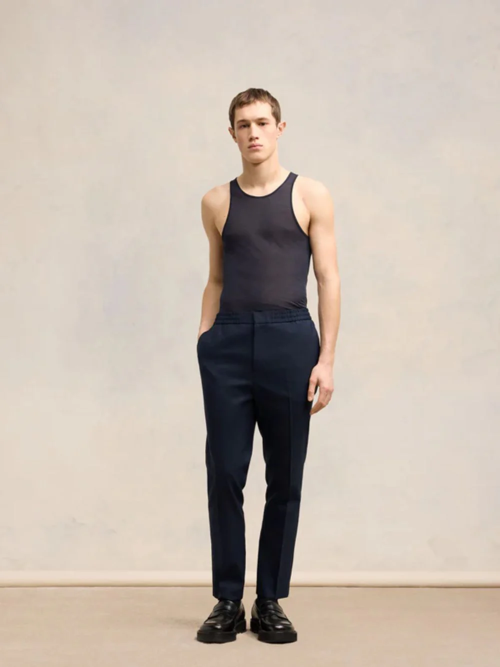 Navy Wool Elasticated Waist Trousers - Image 2