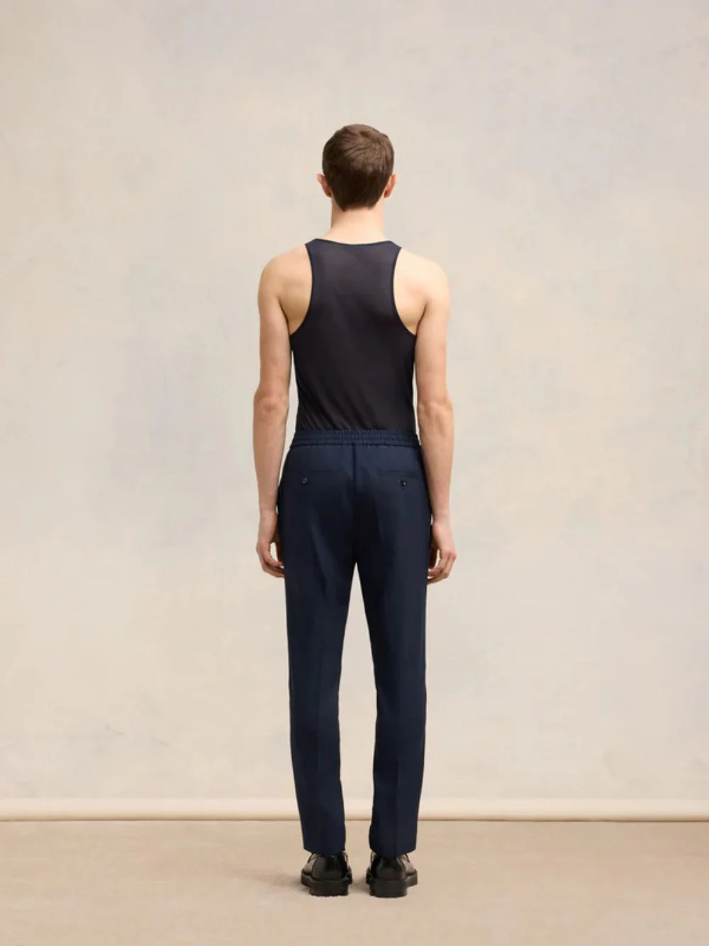 Navy Wool Elasticated Waist Trousers - Image 4