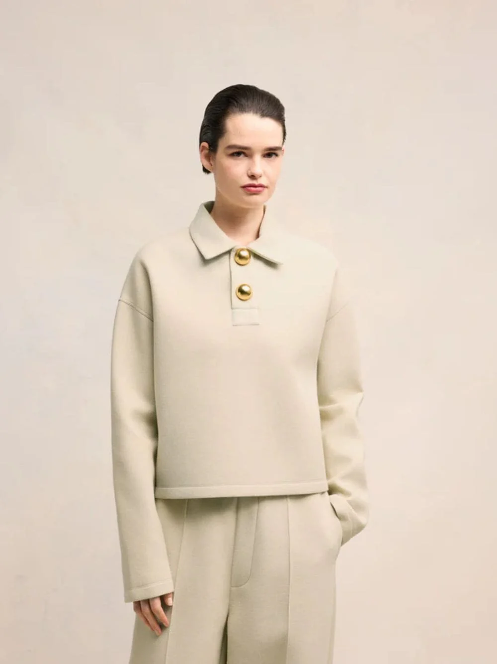 Sand Ami Cropped Wool-Viscose Polo - Image 2