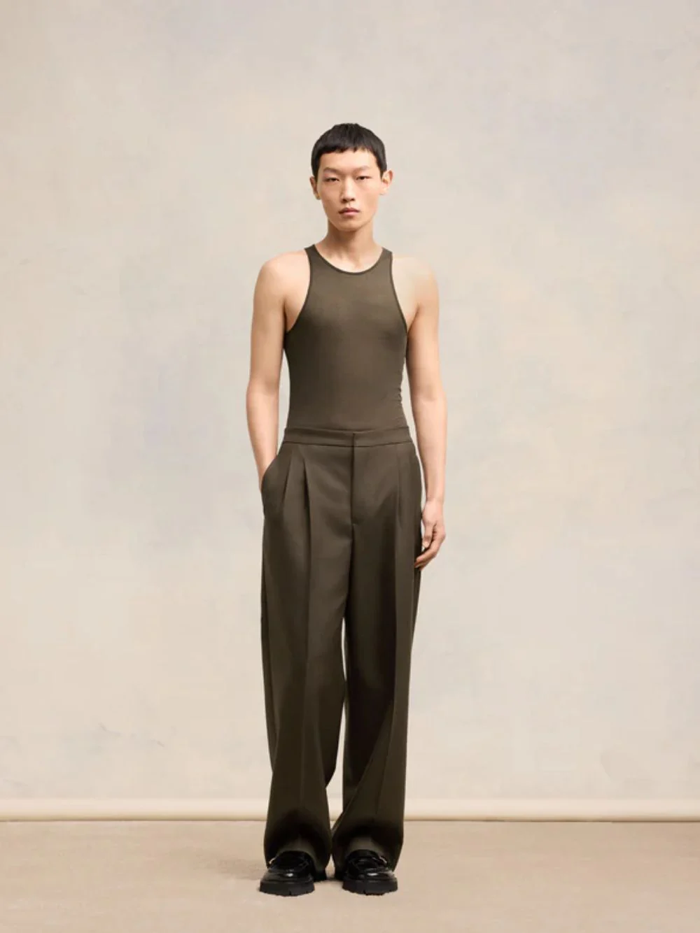 Wide Fit Dark Coffee Wool Trousers - Image 2