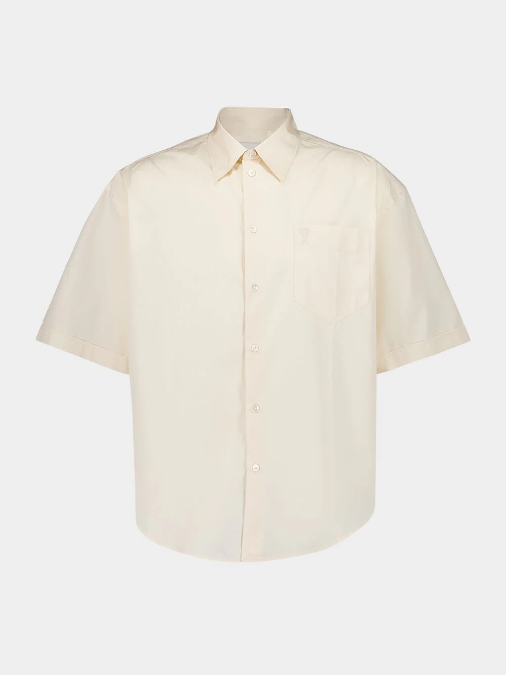 Cream Cotton Poplin Boxy Fit Short Sleeve Shirt