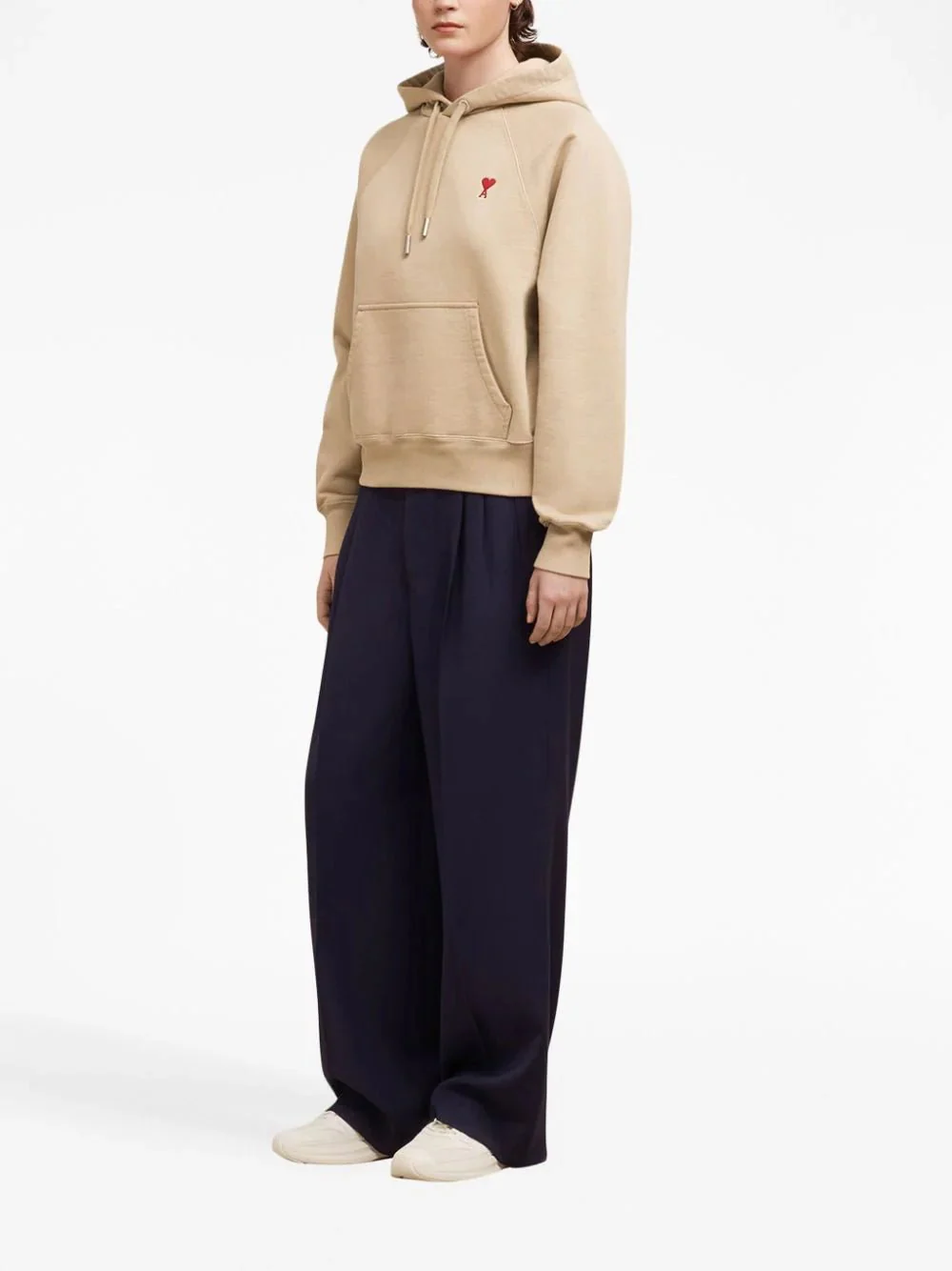 Embroidered Cotton Beige Hoodie - Image 5