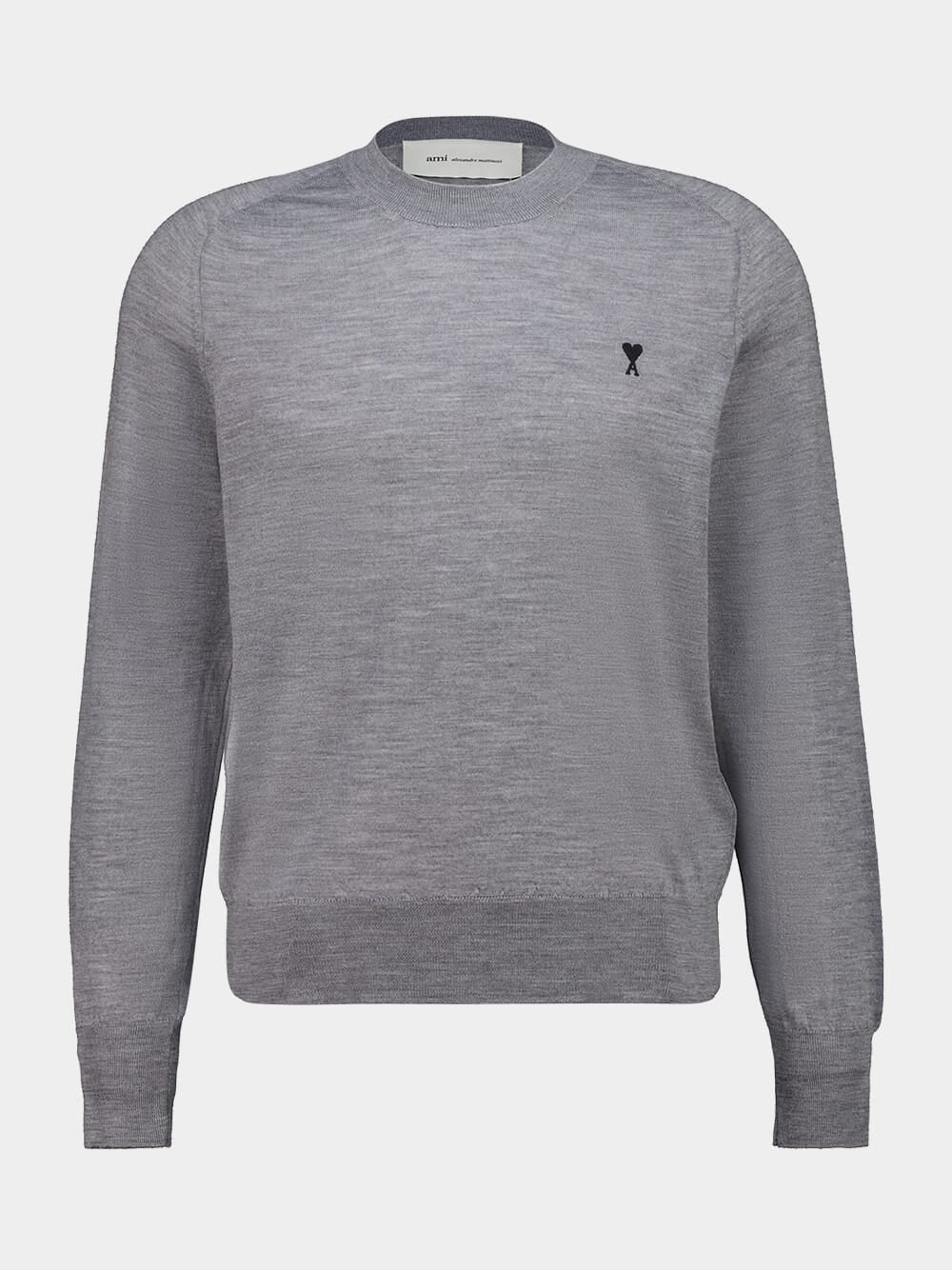 Grey Extrafine Merino Wool Crewneck Sweater