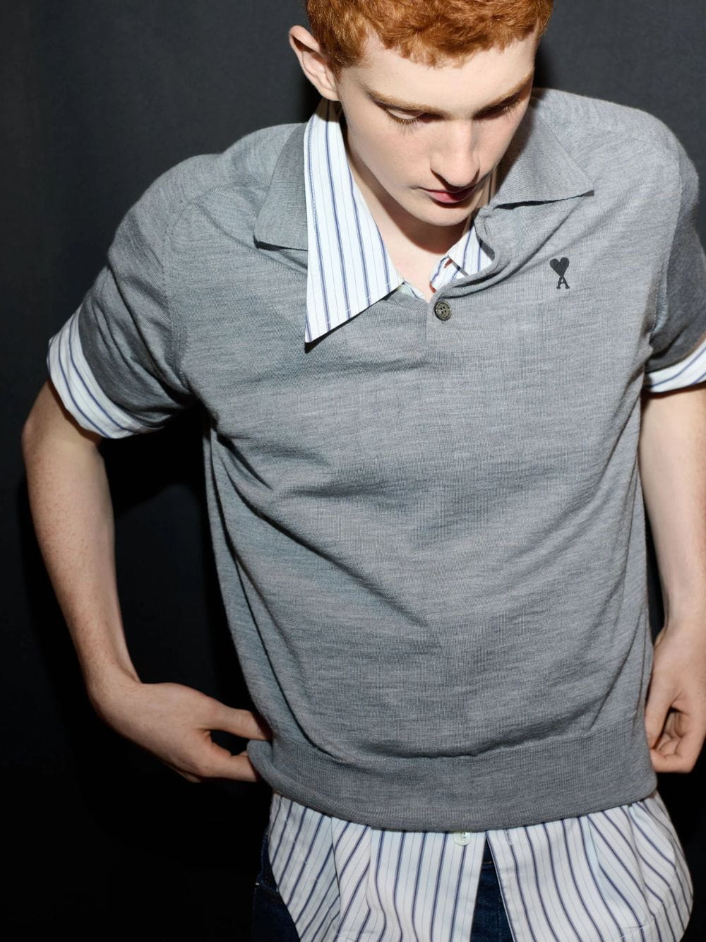Grey Wool Short Sleeves Ami De Coeur Polo