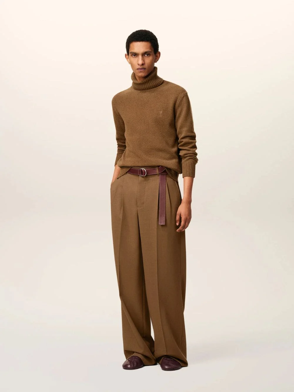 Hazelnut Brown Wool Tabs Wide Trousers - Image 2