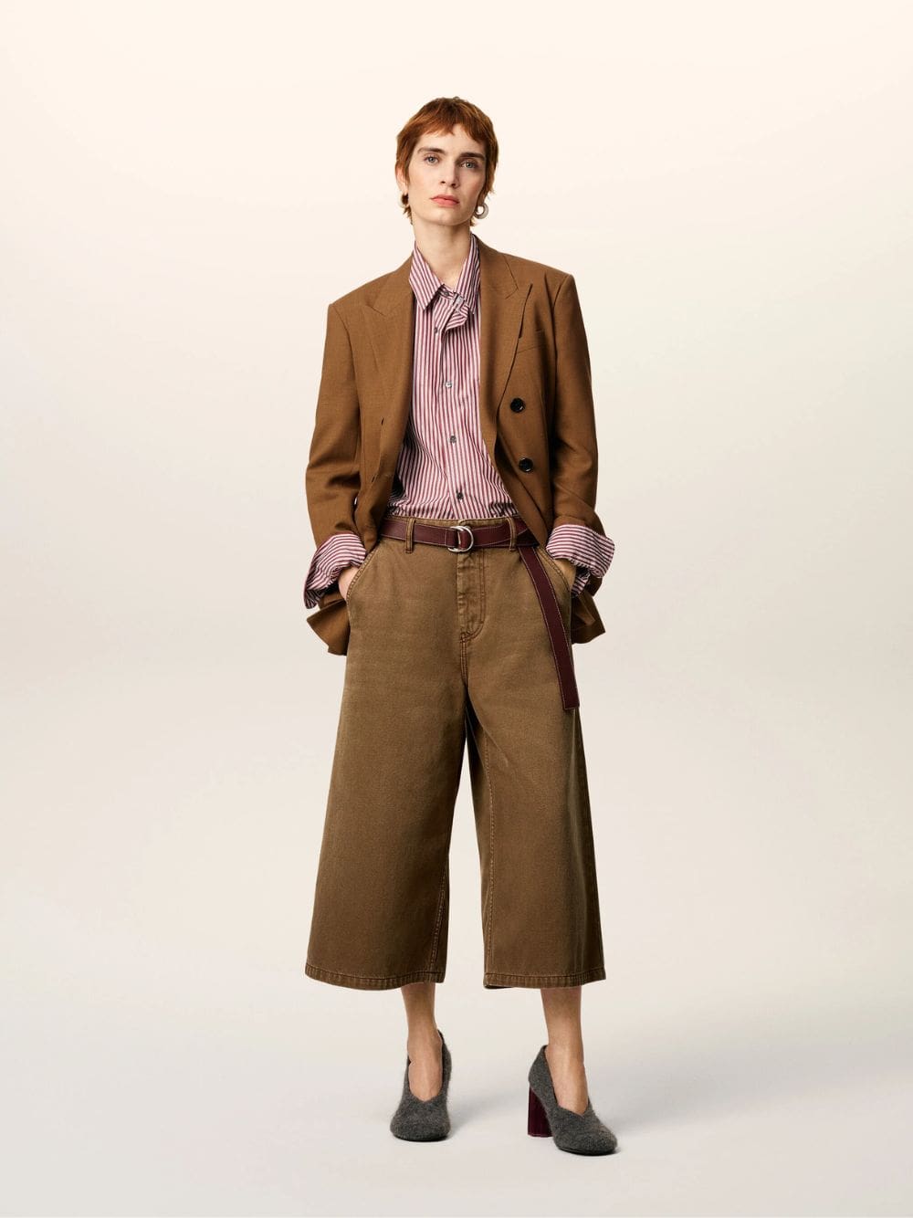 Hazelnut Cotton Wide Bermuda Shorts