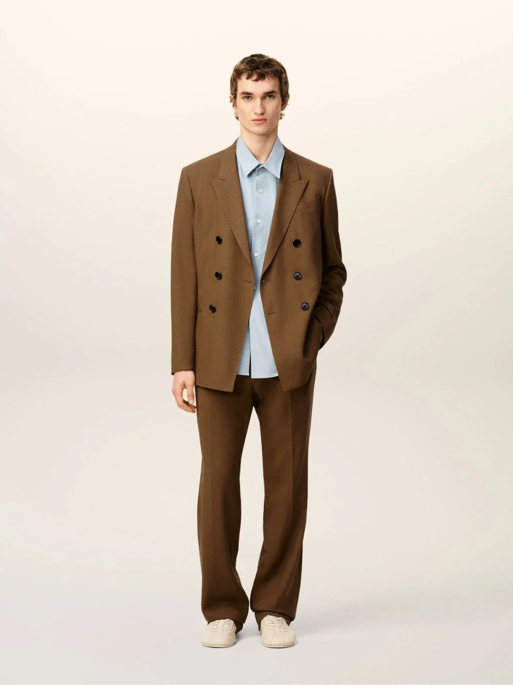 Hazelnut Wool Double-Breasted Twill Jacket