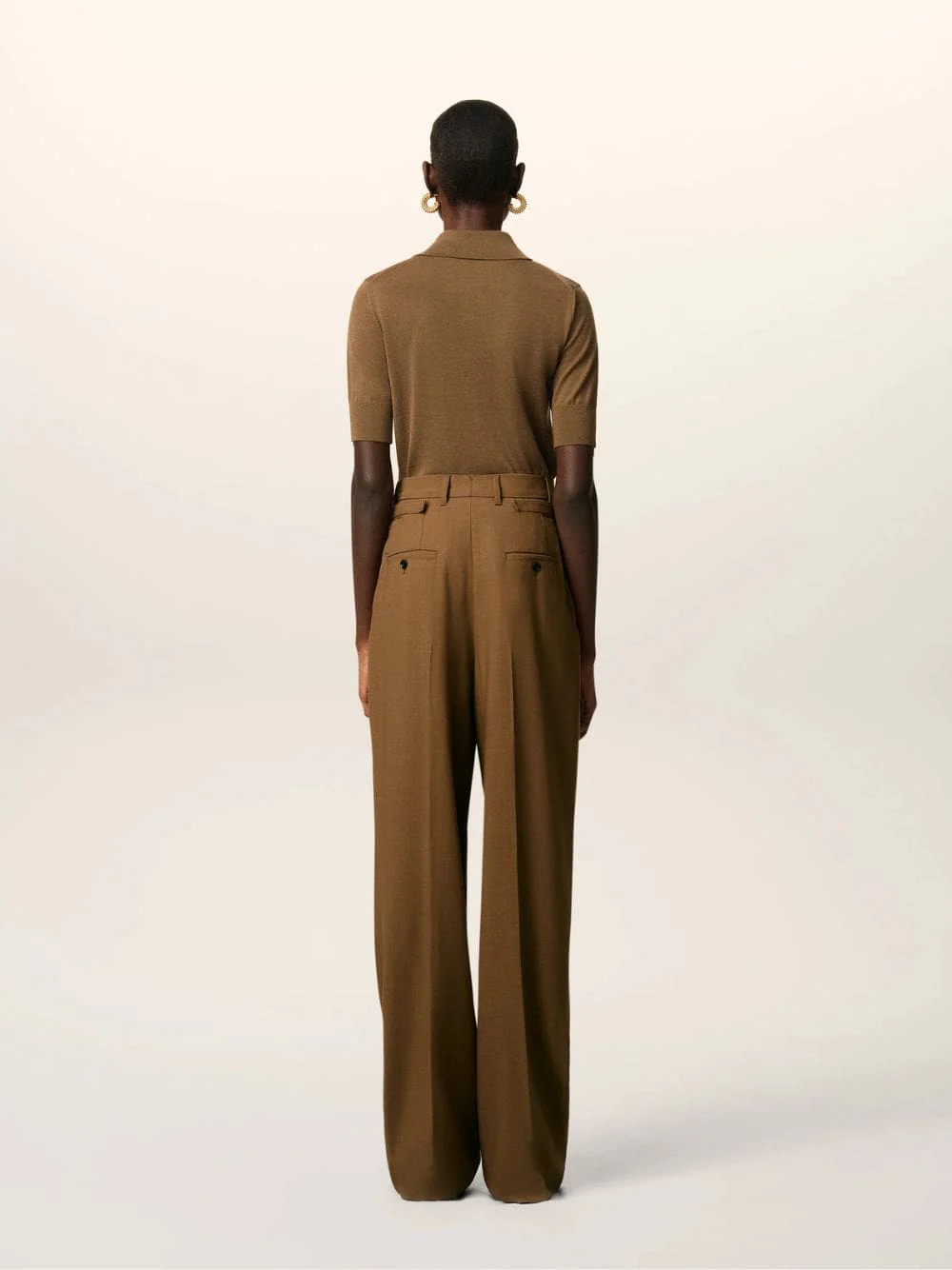 Hazelnut Wool High-Waist Wide Trousers - Image 3